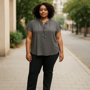 Liz Claiborne Women XXL Blouse Sheer Cap Sleeve  Ruffle Neck Notched Beachy Boho